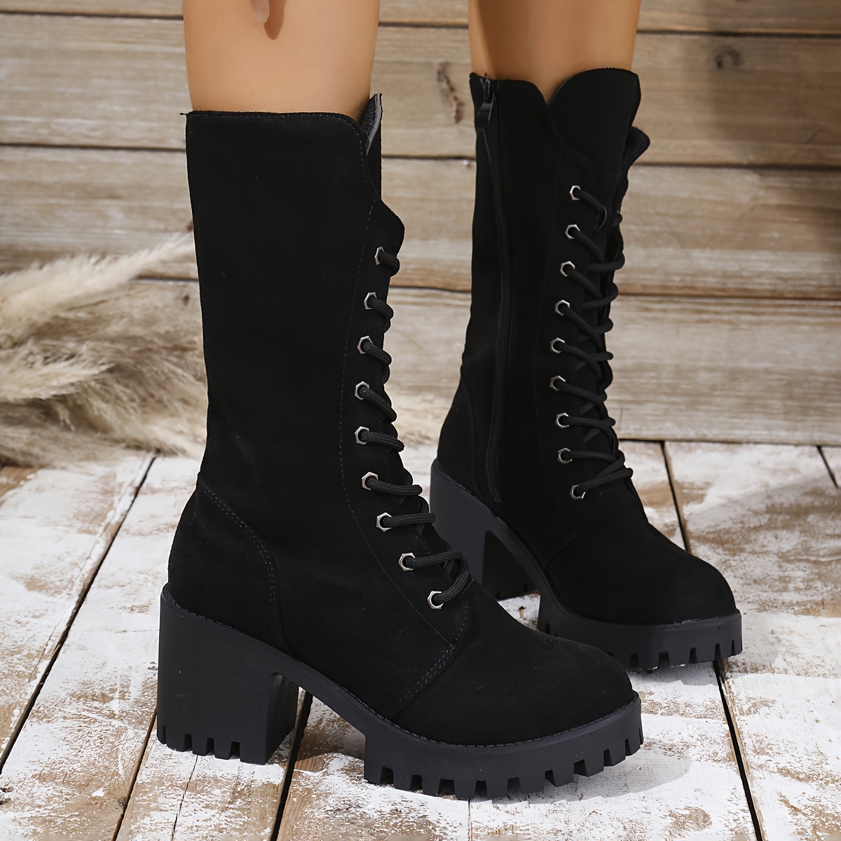 Zapato Botas Negras Media CaÃ±a Tacon Botas Elegantes De Media