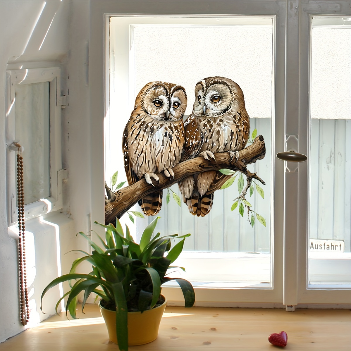 

Contemporary Animal Window Decal: Realistic Owl Branch Sticker - 30cm X 30cm, Reusable, Easy To Apply, Suitable For Glass And Tiles