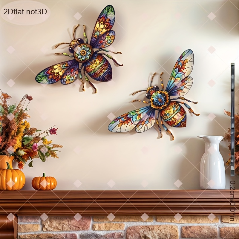 E-shop 2D Flache, 2D Bunte Biene Kunst - 2 Stück Bauernhaus-Stil Deko für Schlafzimmer, Küche & Außenbereiche, Türschild, Büro, Geschenk - Geeignet für