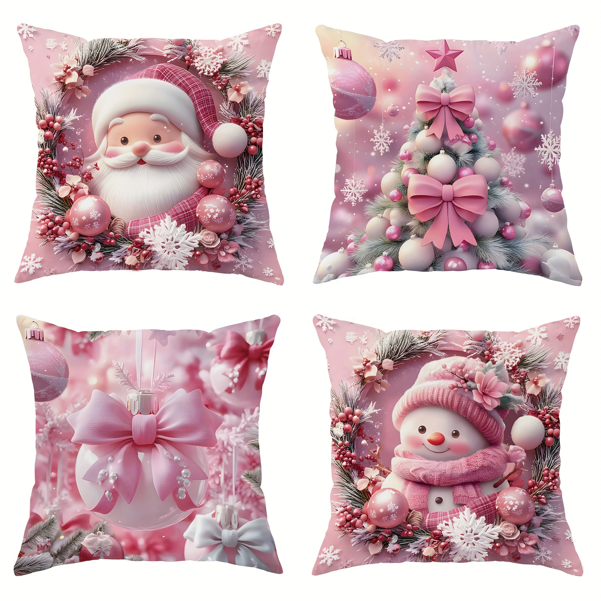 

4pcs Set Christmas - , Snowman & Wreath | , & | 18x18 | For & Bedroom Decor |