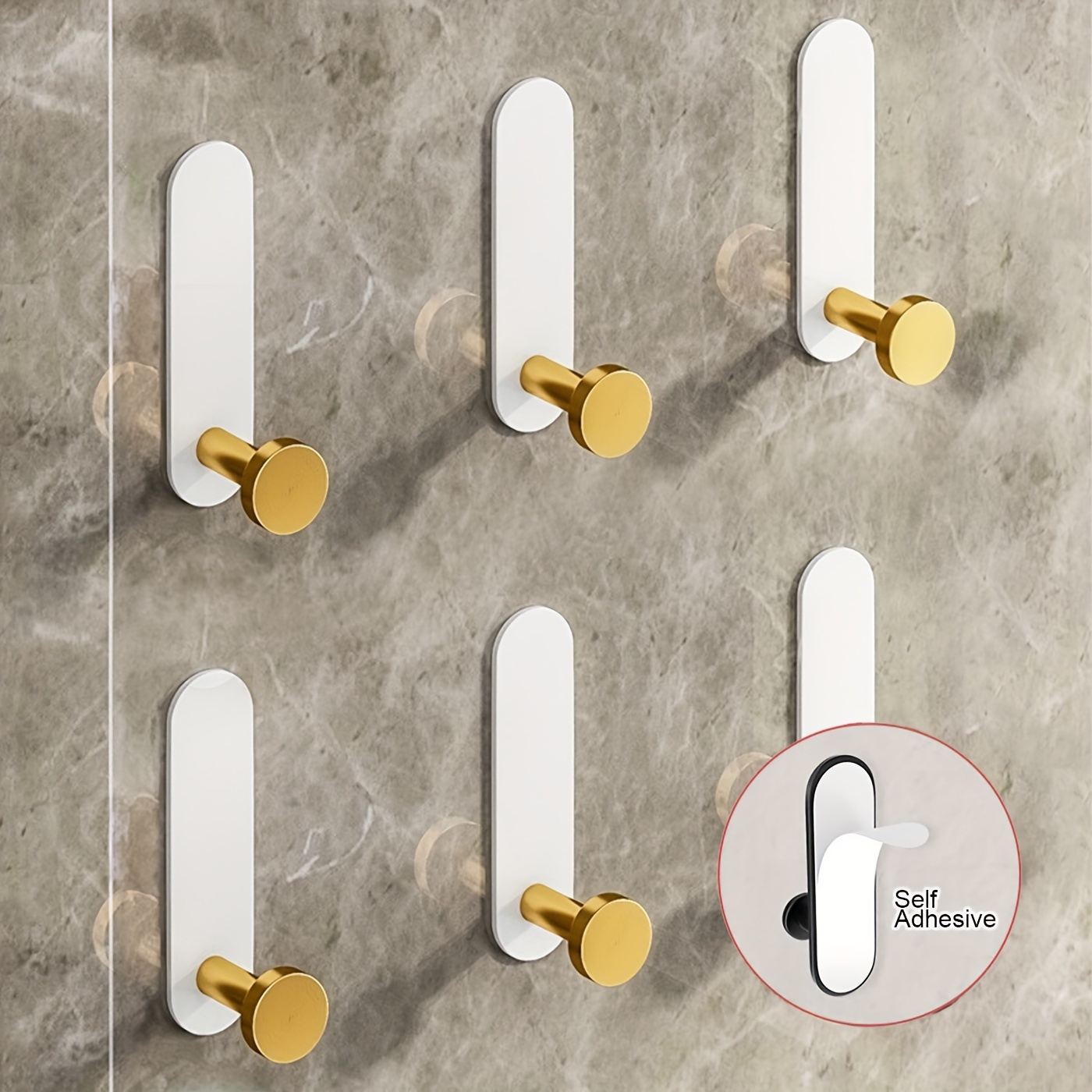 TEMU 6pcs Crochets Muraux Métalliques Auto-Adhésifs Robustes - Installation Facile, Pas de Perçage, Porte-Serviettes pour Salle de Bain & Cuisine -