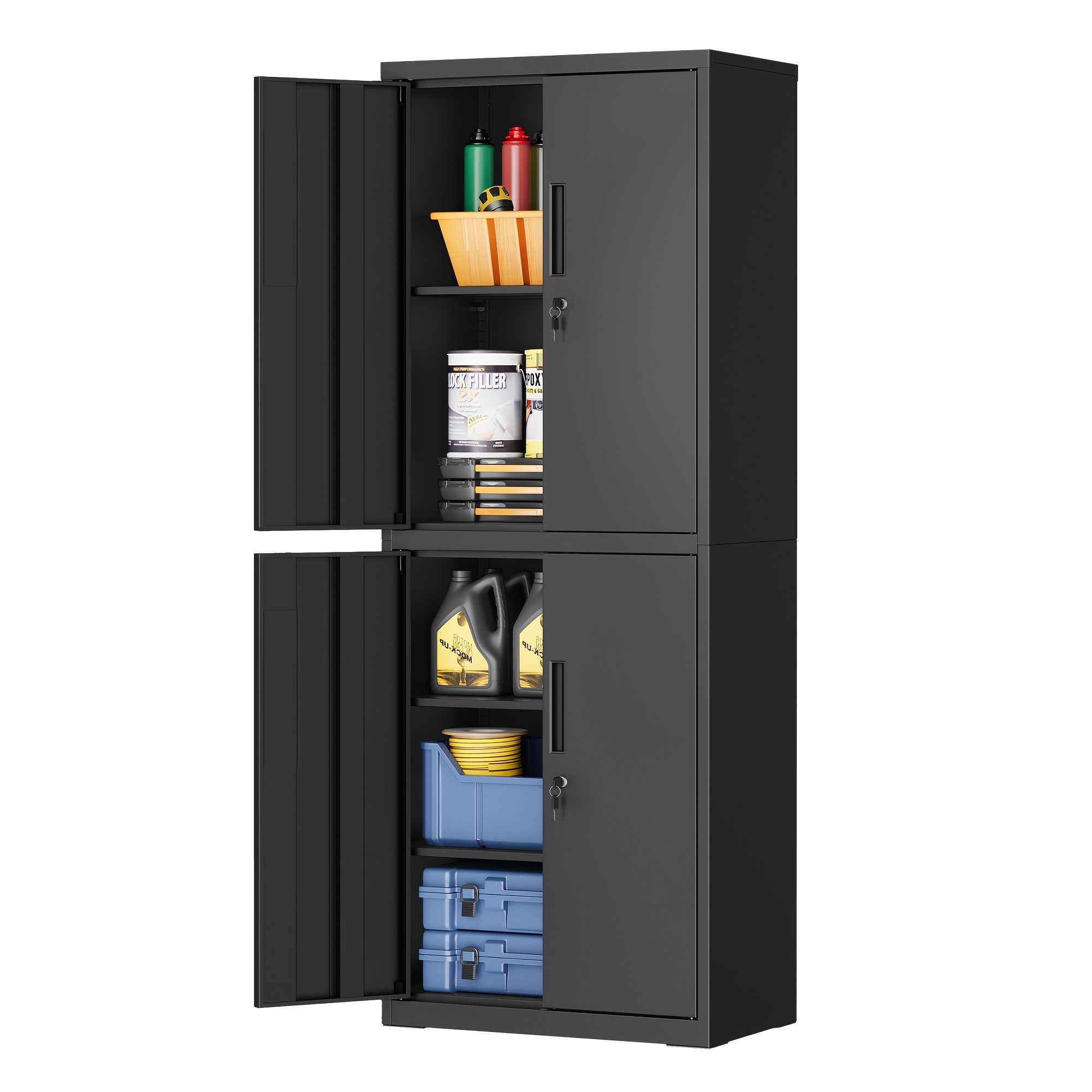 Filing Cabinet, Storage Cabinet, 40 X 60 X 180cm, 4 Cabinet Doors And 2 Locks, Black
