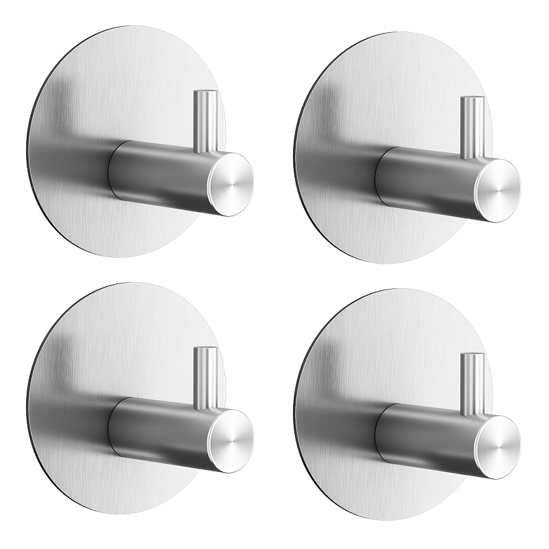 Image of 4pcs Multifunctional No-drill Auxiliary Hooks, Easily Hang Aprons, Towels, Bath Sponges, Counter Space, Waterproof Material, In Black And Silver, For , Apartments, Small Households, Utility Hooks