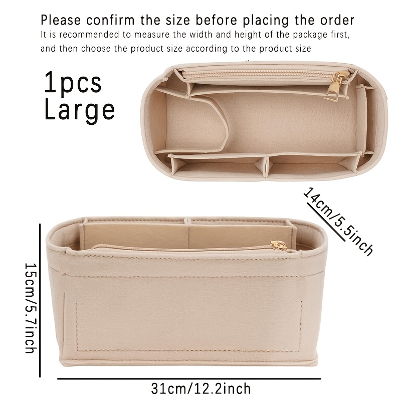 TEMU 2 Colors And 2 Sizes , Felt-shaped Storage Liner Bag, Multi-compartment With Zipper, Keep Your Bag Organized, Organize The Bag , Suitable For