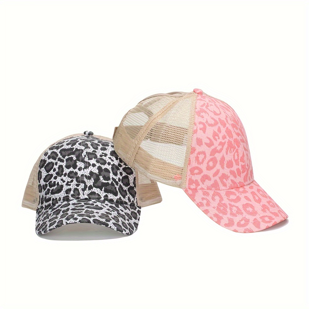 

1pc Retro Leopard Print Trucker Hat Stylish Lightweight Baseball Cap Outdoor Adjustable Sunshade Sports Hats For Women