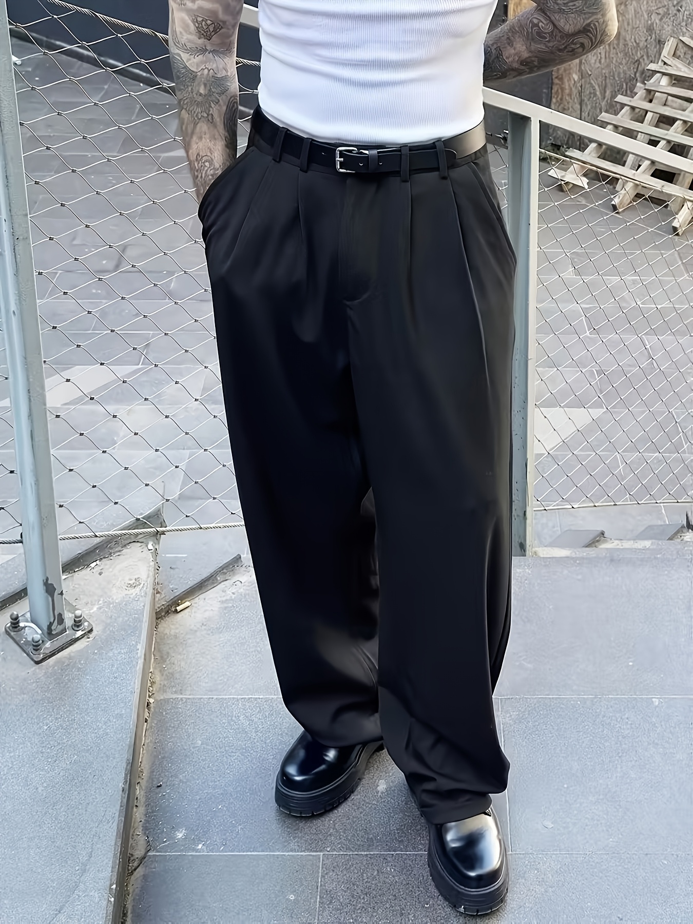 plus size mens wide leg pants plus size mens black wide leg - Temu Poland