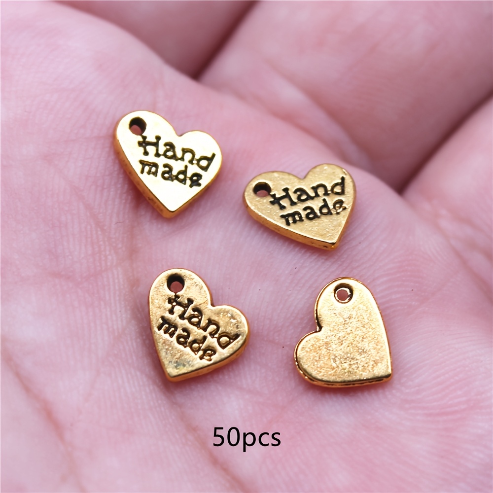 TEMU 50pcs Hand Made Peach Heart Charm English Letter Pendant Earrings Necklace Handmade Craft Jewelry Additions 8mm