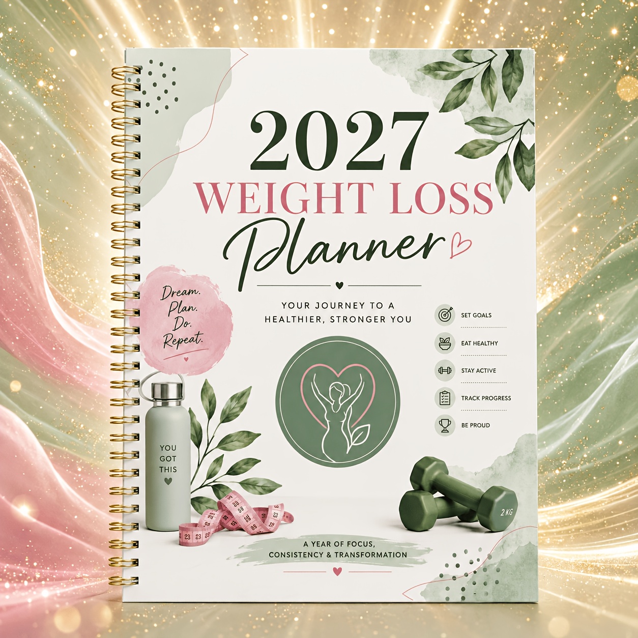 TEMU 2027 Weight Loss Planner, Dated Monthly Calendar, Weekly Meal & Workout Planner, , Water, Habit & Calorie Trackers, Weight, Sleep, Mood, Step &