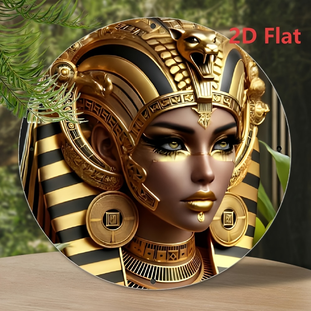 TEMU 2d Flat, 1pc Elegant Egyptian Queen-themed Metal Wall Art, 7.87" Round, 2d Print - Golden & For Home, Office, Coffee Shop Decor - Ideal Gift For