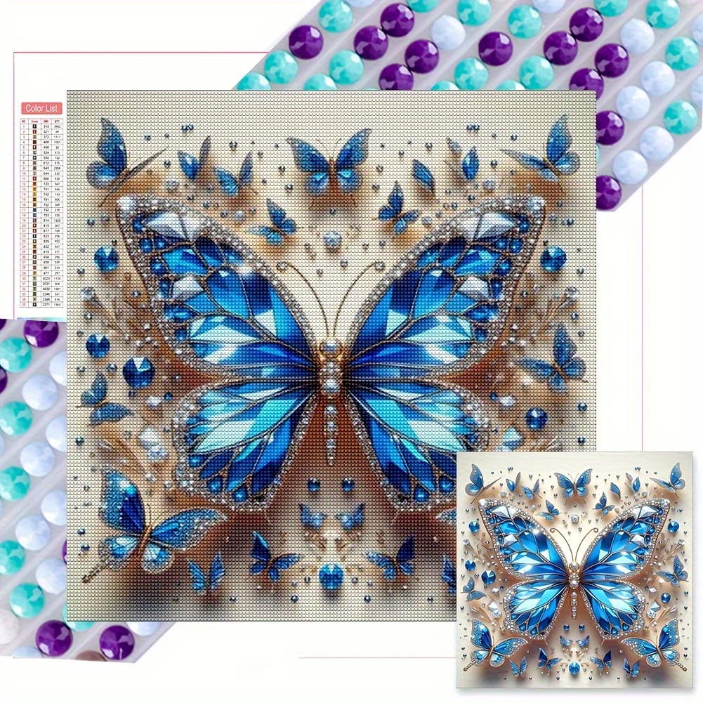 

5d Diy Diamond Painting Kit, Cartoon Butterfly Theme, Round Acrylic Crystal Drills, Full Drill Mosaic Art Set, 20x20cm, Home Wall Decor, Frameless Crafts For Adults, "crystal Blue Butterfly