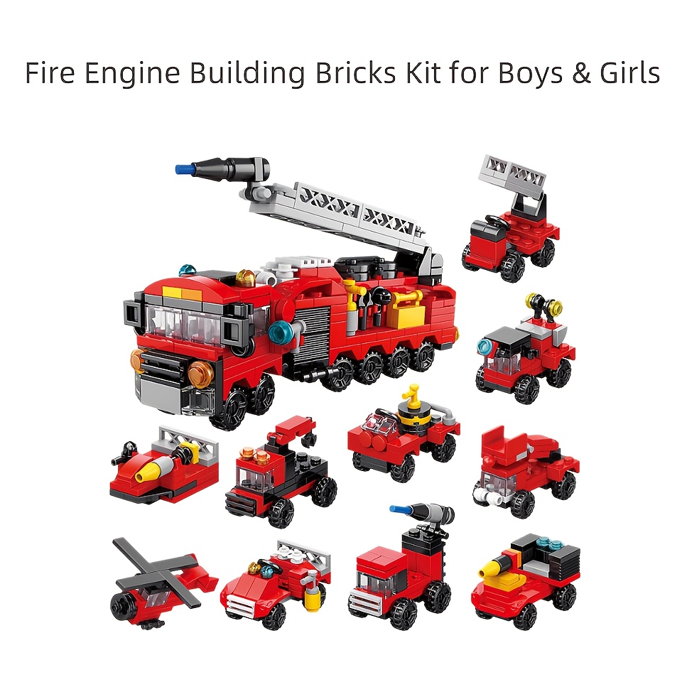 10pcs Red Fire Truck Building Blocks Set, Gift for Kids