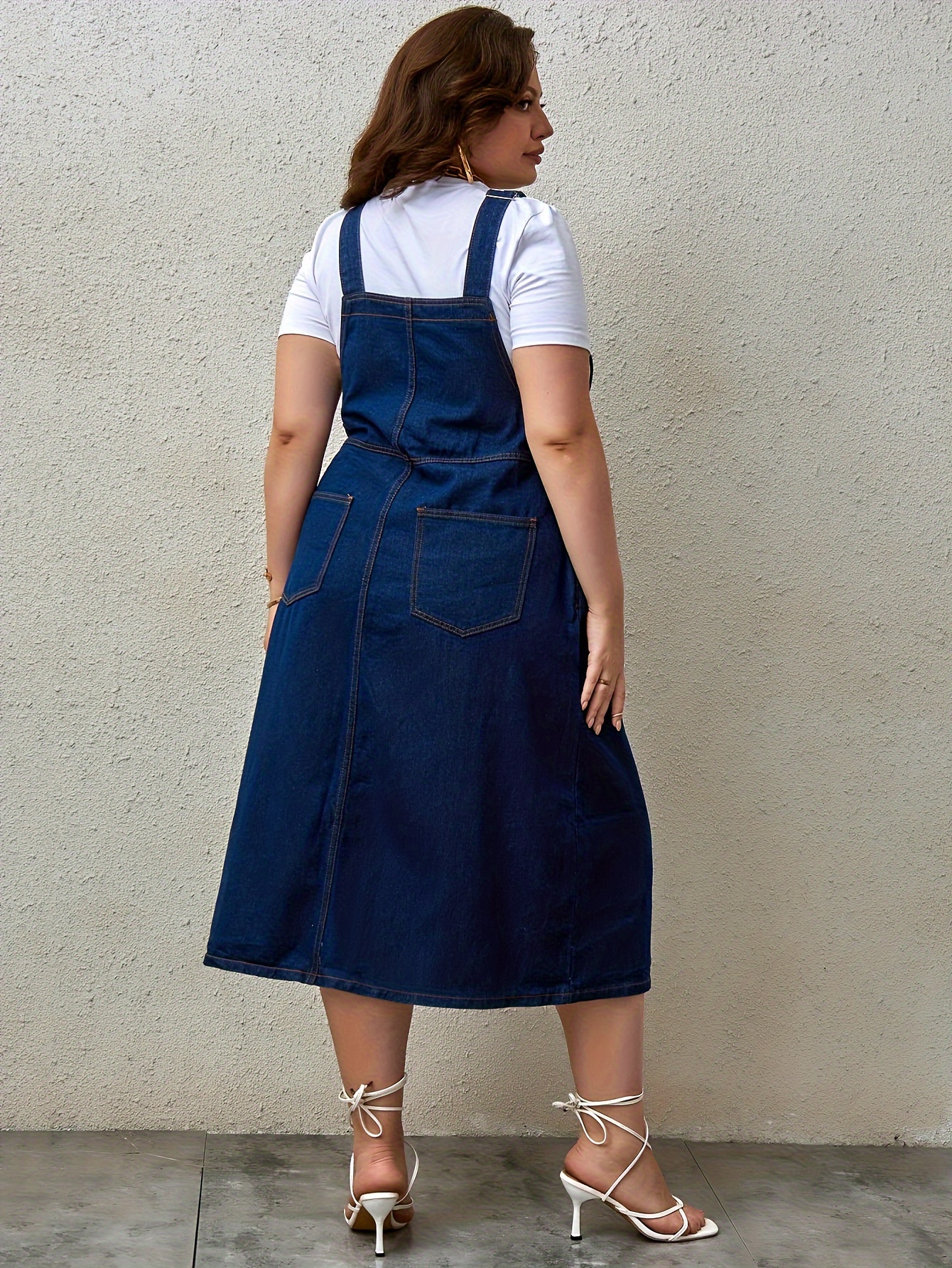 plus size casual denim overall dress womens plus solid - Temu United Arab  Emirates