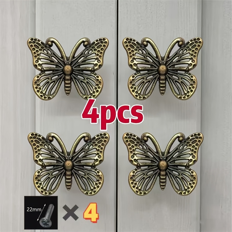 TEMU Ensemble de 8 accessoires de poignées papillon vintage - 4 poignées papillon + 4 vis, design sculpté pour la création artisanale, la décoration
