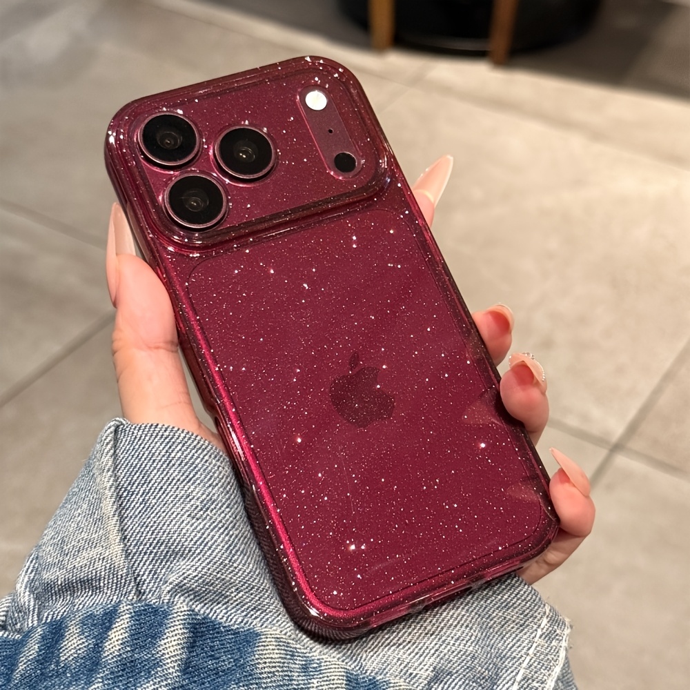 TEMU Phone Case - Luxury Glitter Shiny Plum Transparent Soft Back Phone Case Compatible With Iphone 18 Pro Max 18 Pro 17 16 15 13 Pro 15 17 13 14 Pro