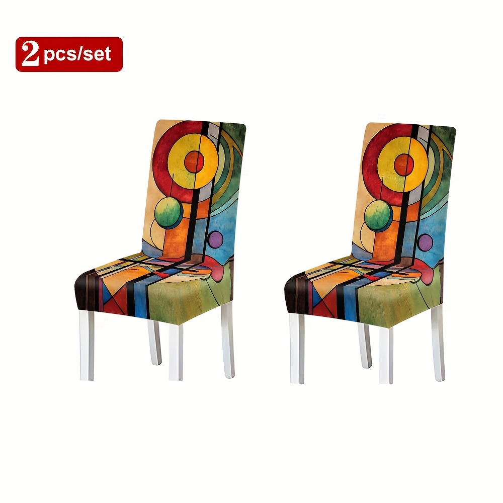 TEMU 2/4/6pcs/set Colorful Geometric Abstract Art Print Stretch Dining Chair Covers, Removable Washable Elastic Chair Slipcovers, Universal Fit For