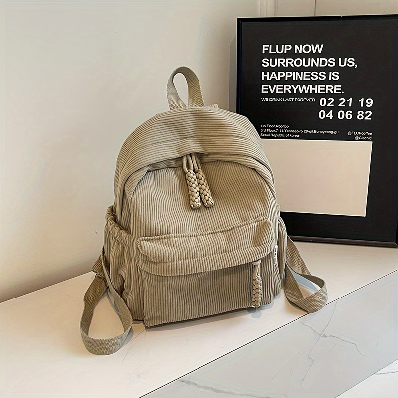 TEMU Corduroy Small Backpack, New Casual Striped Velvet Backpack
