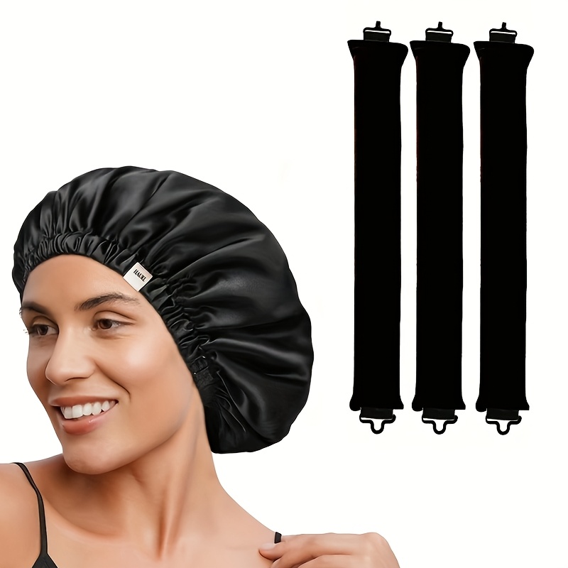 Hair Curlers Set, 4pcs - No Heat Overnight Curls, 3 Styling Rods & Satin Sleep Cap Set, Effortless Curls For All Hair Types, -adult, Ideal Gift