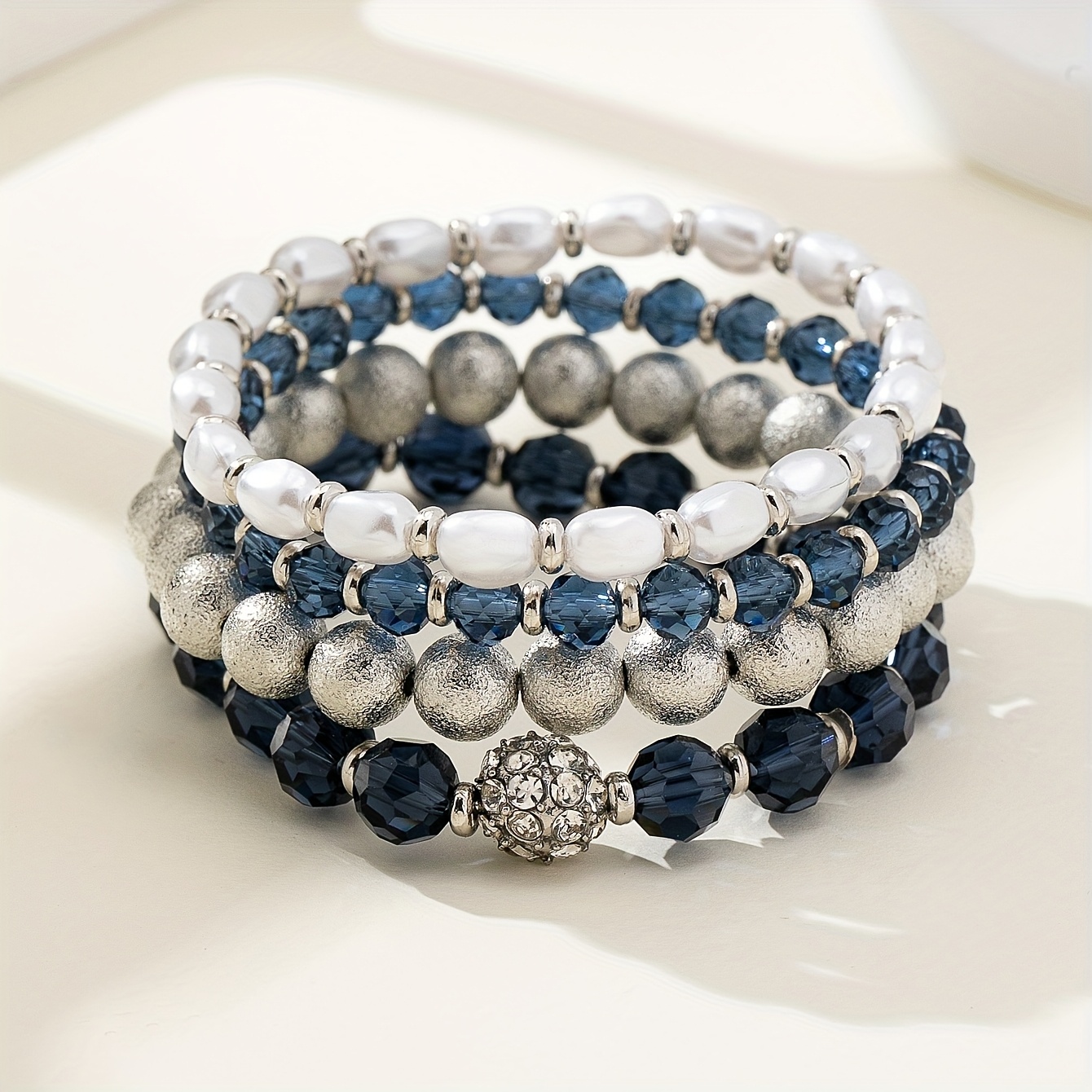 TEMU Parure de bracelets bohèmes à perlés avec strass et accents, polyvalents pour les vacances, et accessoires de mode pour femme