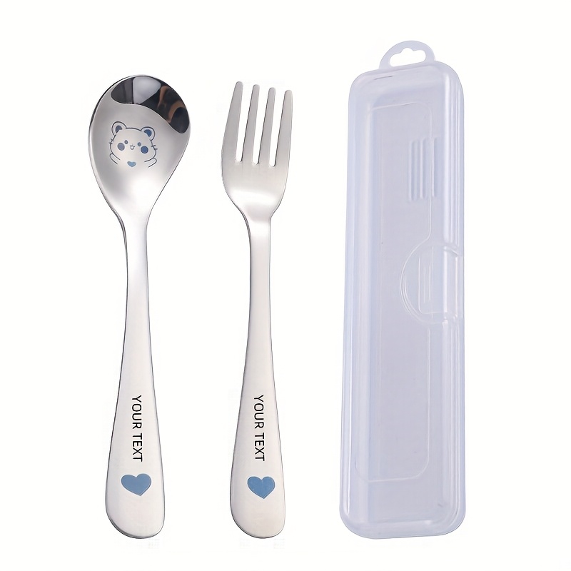 personalized customization 2pcs box portable cutlery set with   reusable stainless steel   set cute cartoon cutlery with cutlery box suitable for travel outdoor camping gift       frogs deer Product details 4