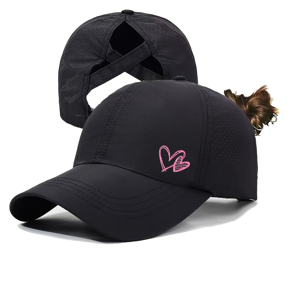 TEMU 1pc Unisex Multi-scene Crown Heart Wearing Ponytail Hole Baseball , Summer Breathable Mesh Outdoor Leisure Hat, Outdoor/fitness/daily Versatile
