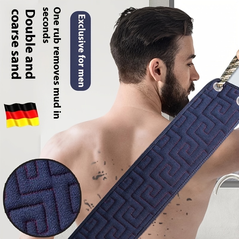 mens long handle exfoliating back scrubber   bath towel ergonomic grip design durable polyester and sponge material deep cleaning bath exfoliation self care must have