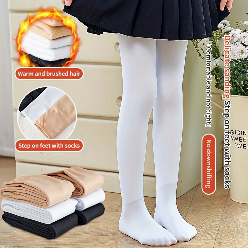 

Girls' Thin Fleece Tights - Solid Color, Stretchy Pantyhose For Spring/fall Dance Practice & Casual Attire