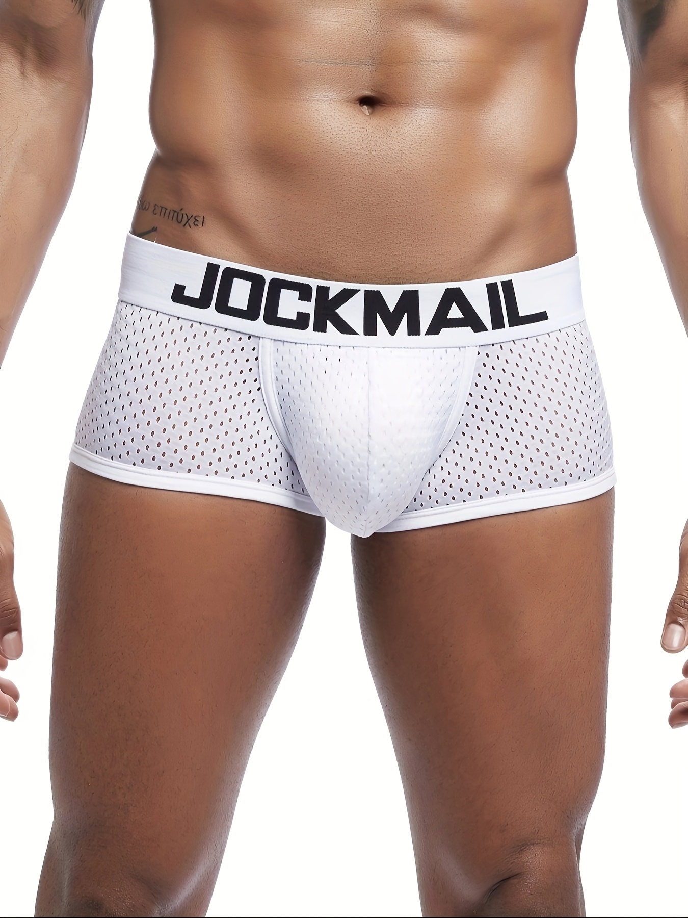 JOCKMAIL Men's Quick-Dry Boxer Briefs & Shorts Underwear - Low-Rise Nylon Mesh Breathable Stretchy Trunks, Semi-Sheer Suitable for Sports, Gym, Casual Wear, Solid Color Boxer Shorts with Mesh Panel