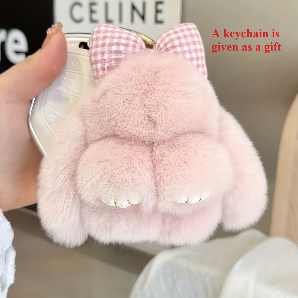 fluffig plysch kanin bilnyckelring rosa med öron - Temu Sweden