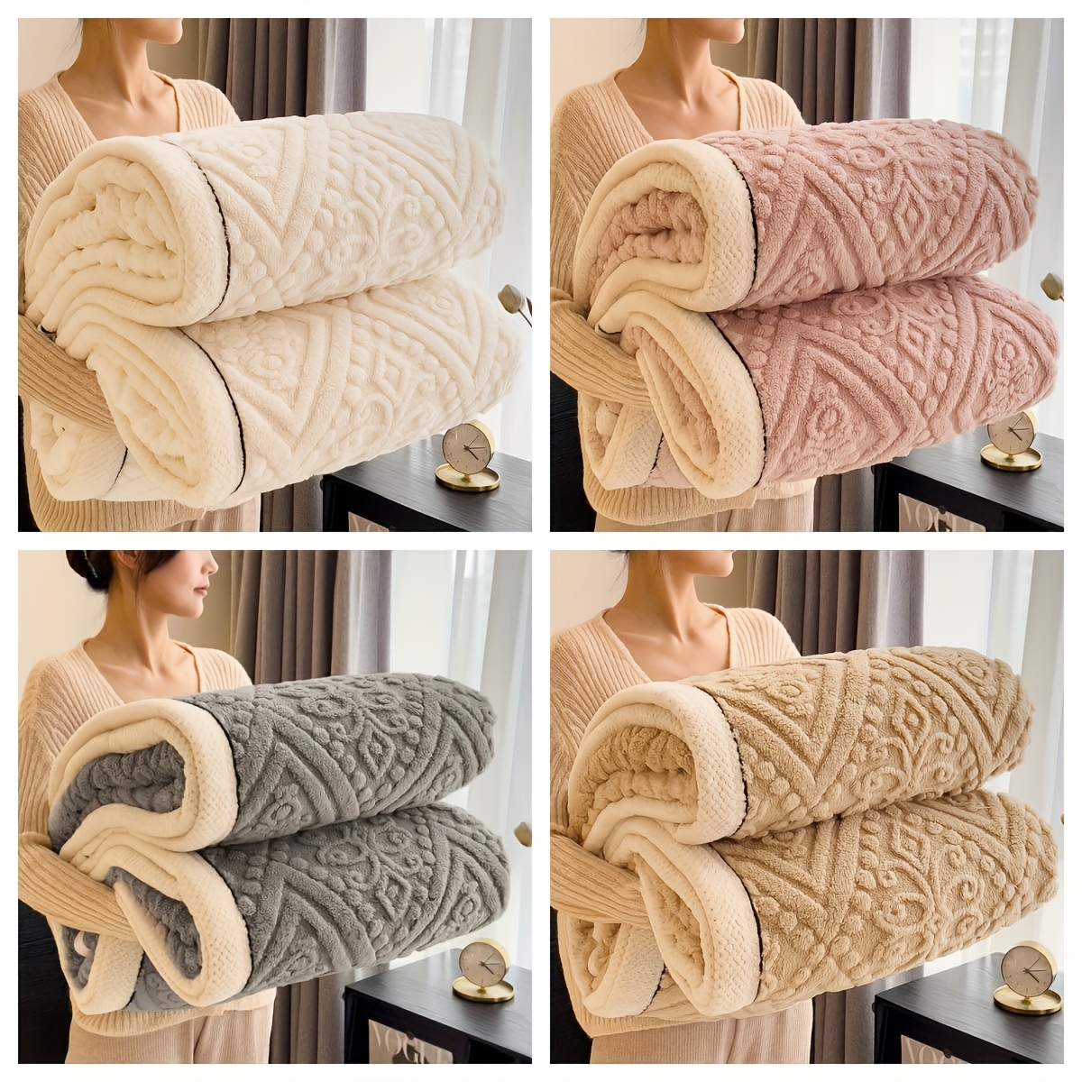 luxury velvet throw blanket with unique carved design 350g thick     machine washable polyester knit for bed sofa details 0