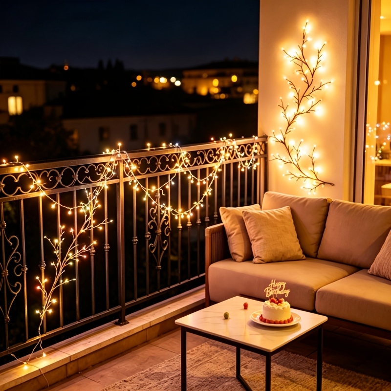 TEMU 1pc Solar-powered Decorative Fairy Willow Vine Lights, Flexible Twig String Lights With 8 , Measuring 1.8 Meters (5.9 Feet) And Featuring 137