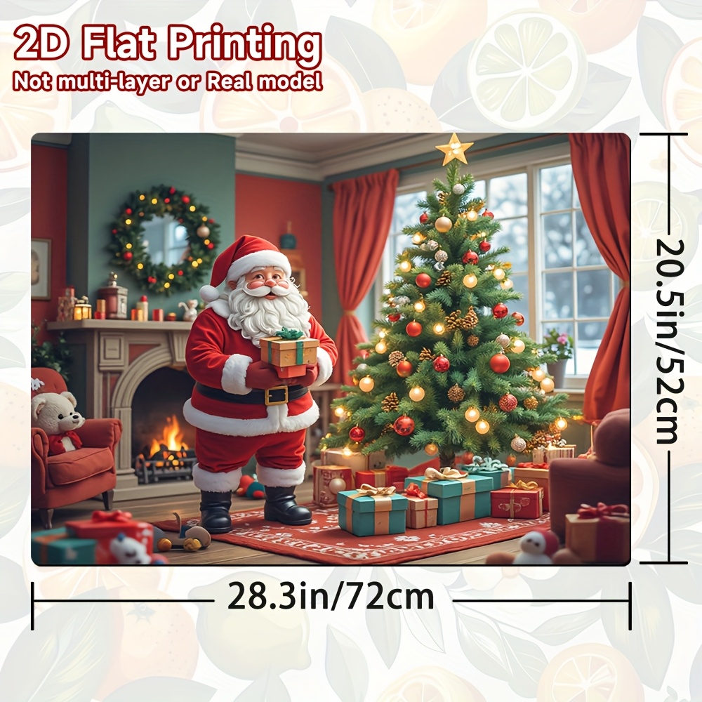 TEMU 1 pièce, Impression Plate 2D, Tapis de pour Cuisinière, Tapis de Cuisine, Thème de Noël Père Noël Cheminée Festive, Polyester, Adapté pour les