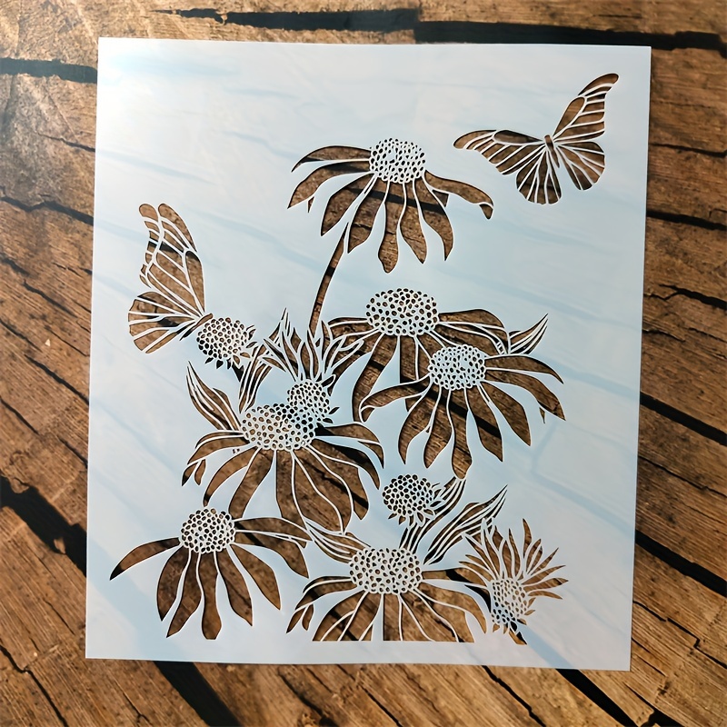 1pcs Daisy And Hollow Stencil For Diy Painting, Artistic Flower Craft Template For Fabric, Wall Art, Wood Decoration - Reusable Plastic Drawing Template For Art Supplies
