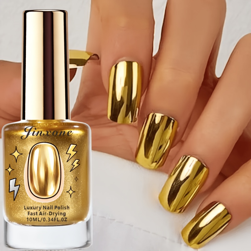 Image of Golden Metallic Nail Polish, Quick-drying Formula, No Baking Required, Long-lasting Gloss, Salon-style Manicure, Alcohol-free, Suitable For Adults, A Must-have For Nail Art Enthusiasts