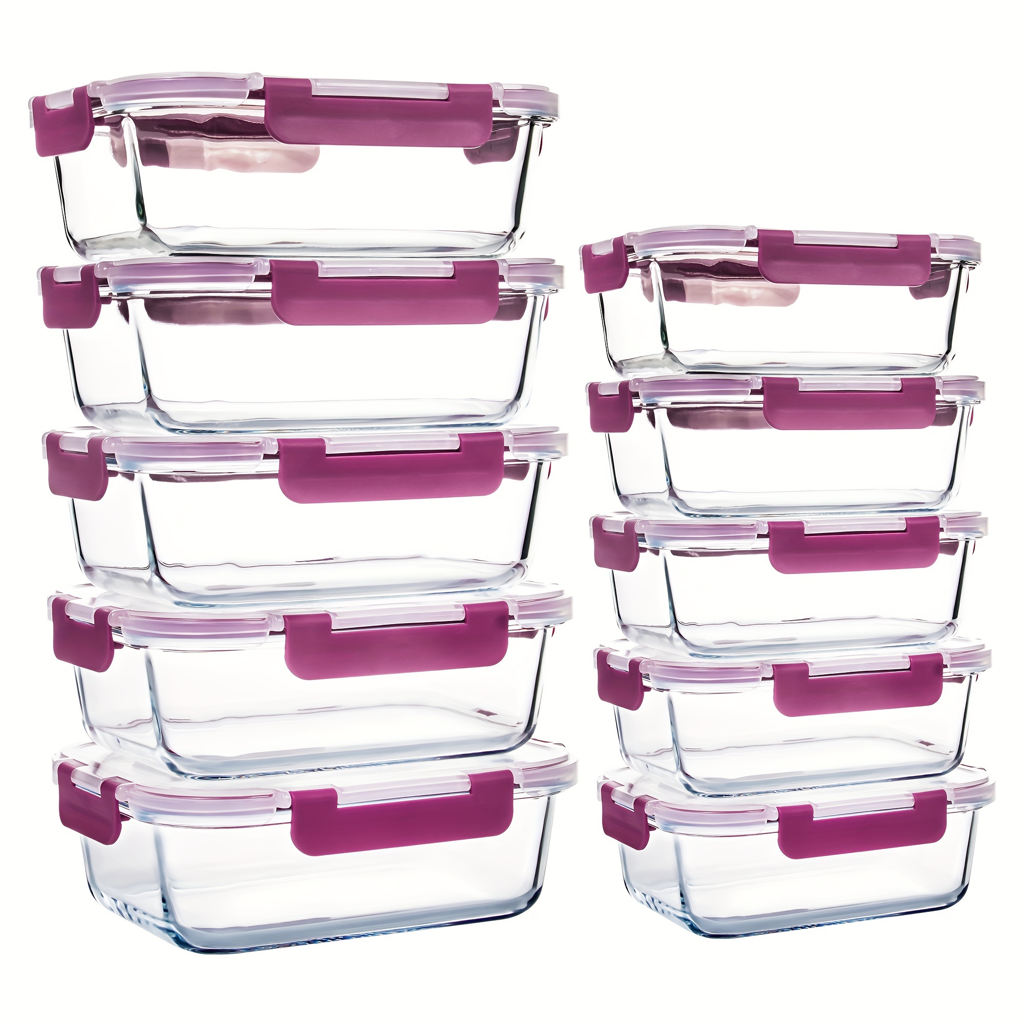 10 pack high borosilicate glass meal prep containers set food storage containers with airtight leakproof lids for home kitchen   dark purple Product details 1