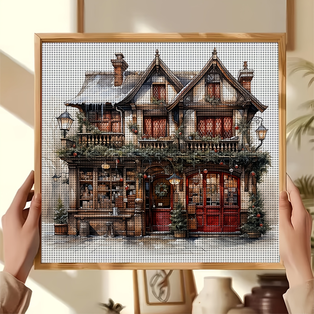 Cross Stitch Printed Kit, Frameless, Christmas Decor Small Shop Pattern