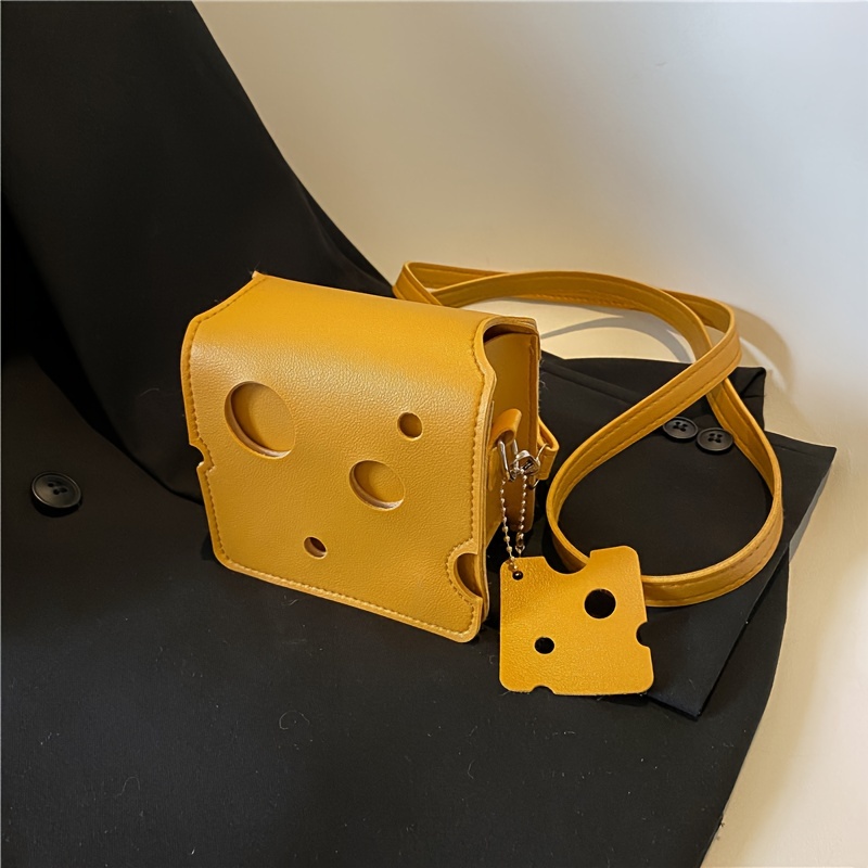 

Cute Mini Cheese Design Crossbody Bag, Pu Leather, Fashionable Lipstick & Earphone Pouch, Unique Coin Purse