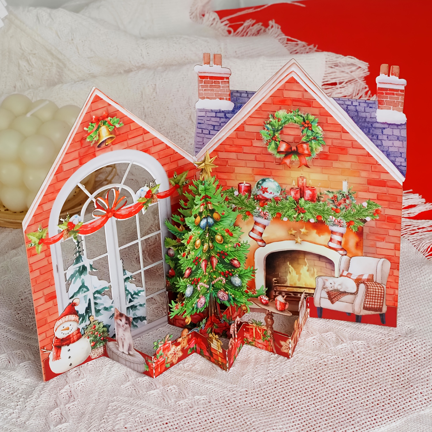 Image of 1pc Magical Christmas Tree 3d Pop-up Greeting Card With Christmas Balls, Festival Greeting Card, Vintage Christmas Greeting Card, Merry Christmas & Happy New Year Gift, Design For Seasonal Wishes