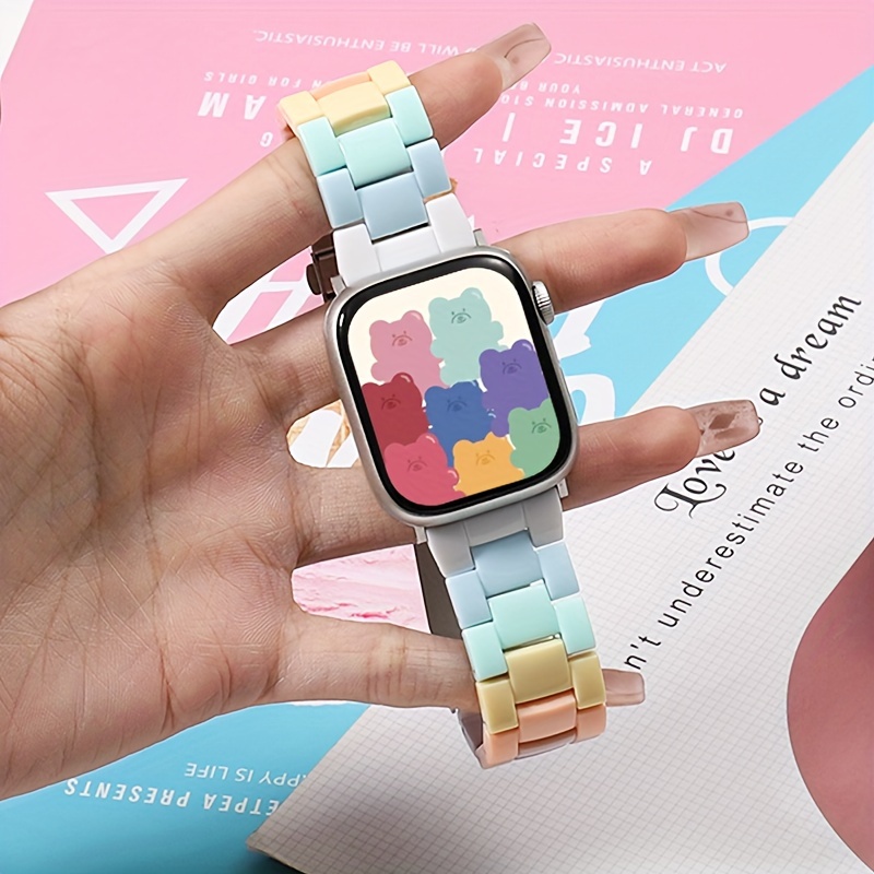 

Rainbow Resin Watch Band For Apple Watch S10/s9/s8/s7/se/s6/s5/s4/s3/s2/s1, Compatible With 38-49mm , Waterproof, Clasp, Battery-free