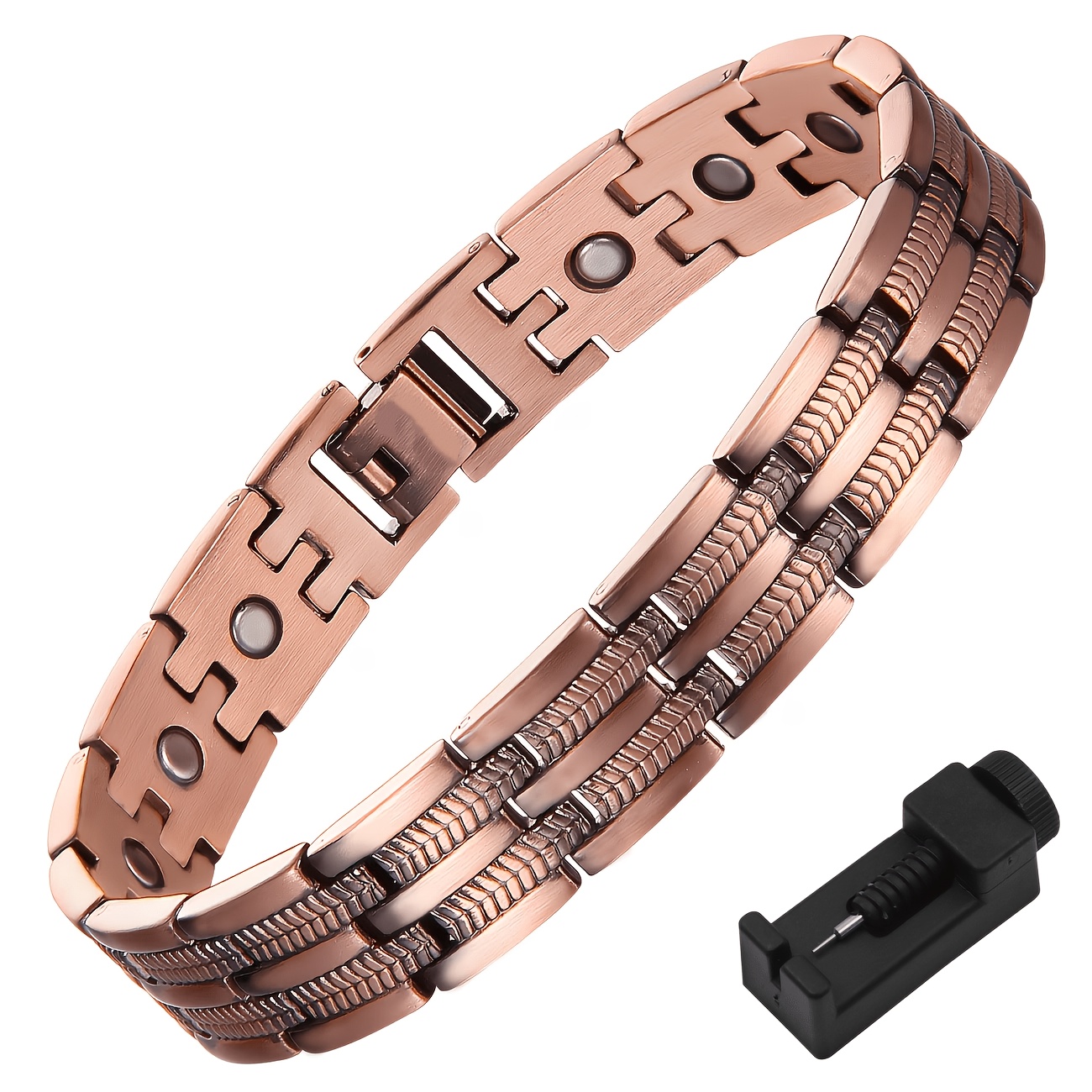 TEMU Bracelet magnétique en cuivre pour homme, 1 pièce + outil de réglage de taille, bijou de mode, cadeau, pour pour hommes