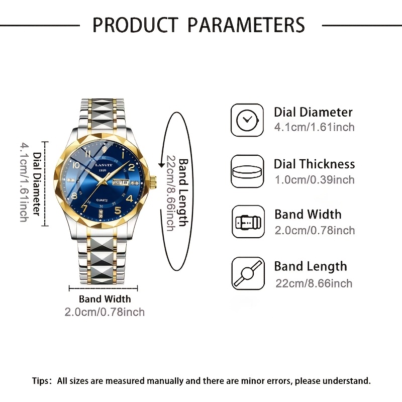 1pc     reloj de cuarzo de acero inoxidable para hombre, marca de moda redonda y tendencia, artículos de lujo, visualización de   y calendario, reloj multifunción   deportivo casual para  ,  , opción ideal para regalos de  , regalos de vacaciones y obsequios