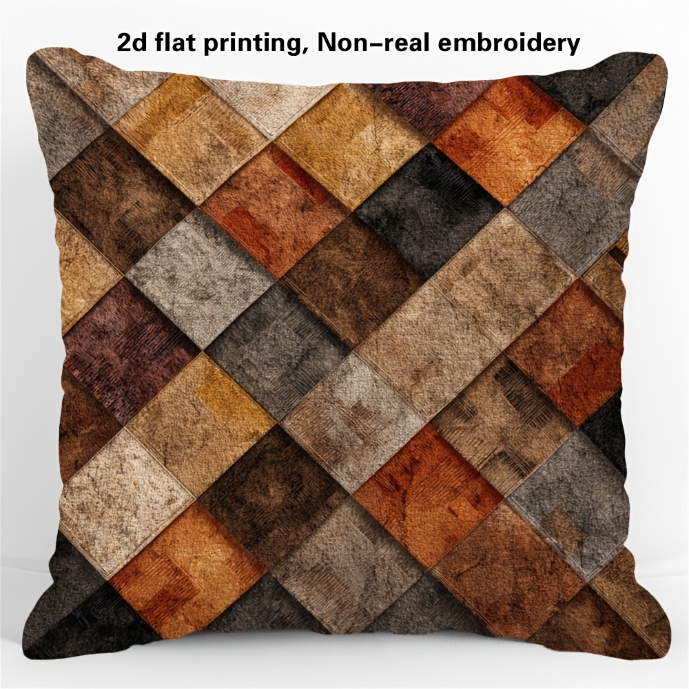 TEMU 2D Platte Print, 1-delige Vintage Geometrische Quilt Sierkussenhoes, Dubbelzijdige Print Huiscomfort Herfst En Halloween Decoratieve Kussenhoes