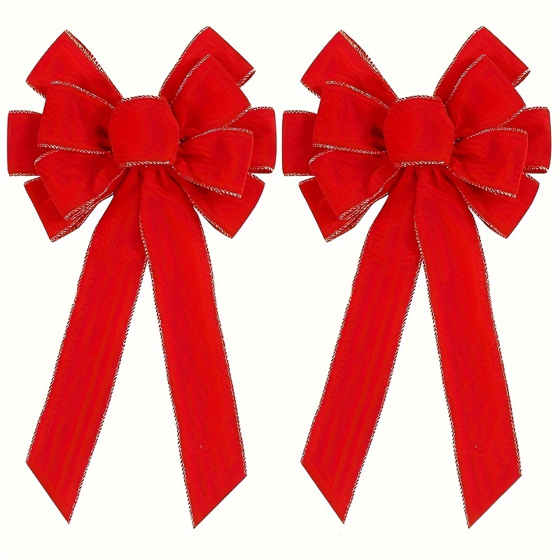 

2pcs Red Christmas Bows For Outdoor Decor - Velvet Wreath & Tree Topper, Home & Door Holiday Display Holiday Decorations