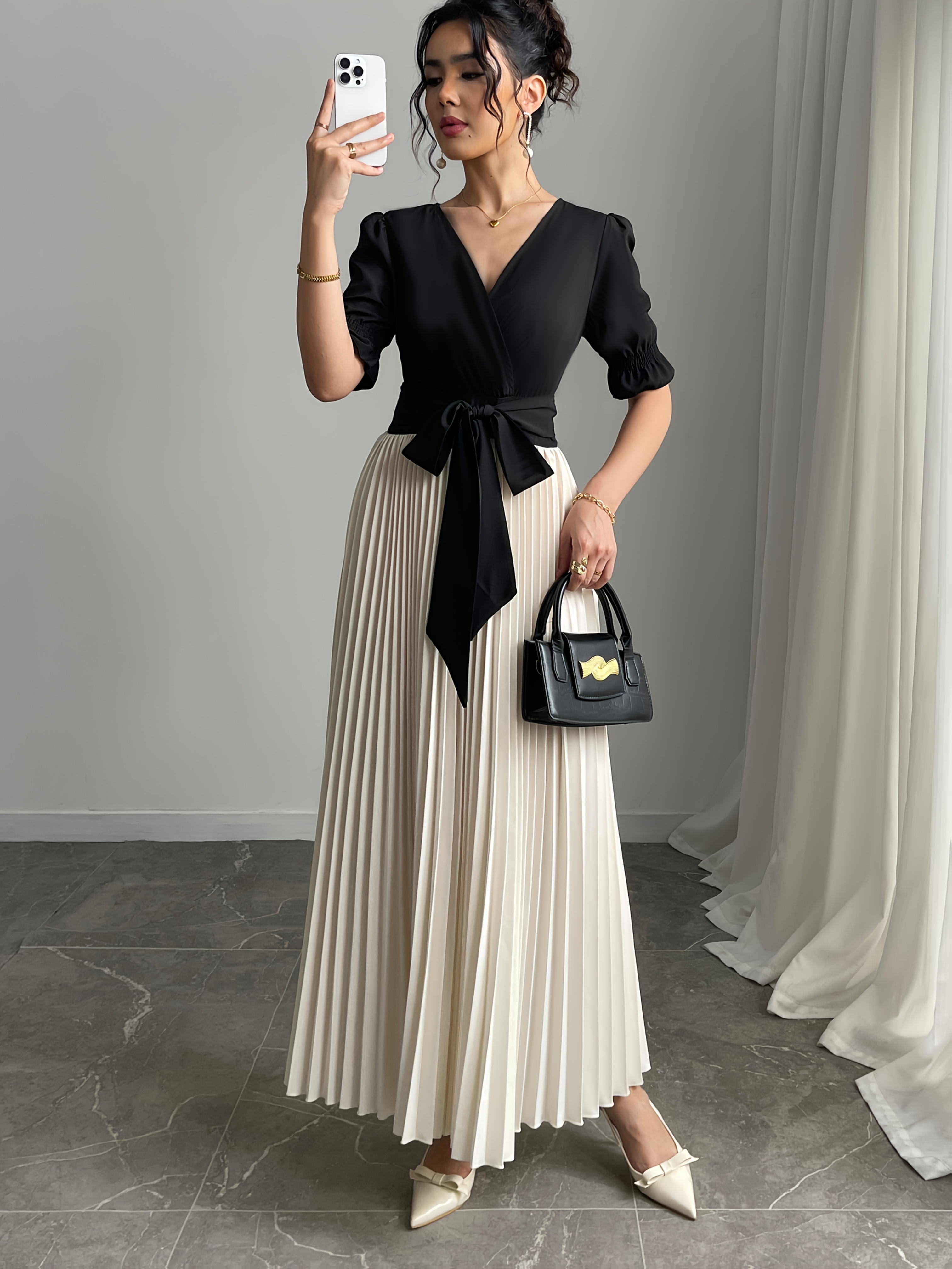 robe à manches bouffantes ourlet Temu France