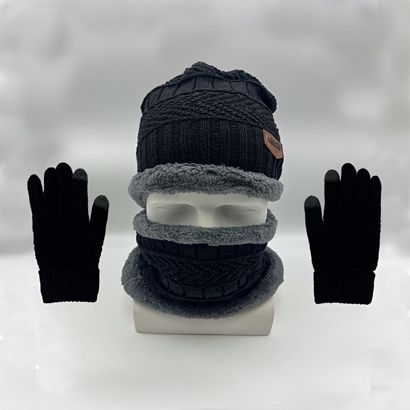 

1set Winter Accessories - Polyester Knit Beanie And Scarf Set With Cozy Fleece Lining, Unisex Outdoor Neck Warmer, Includes Pair Of Warm Gloves - 100% Polyester Knit Fabric