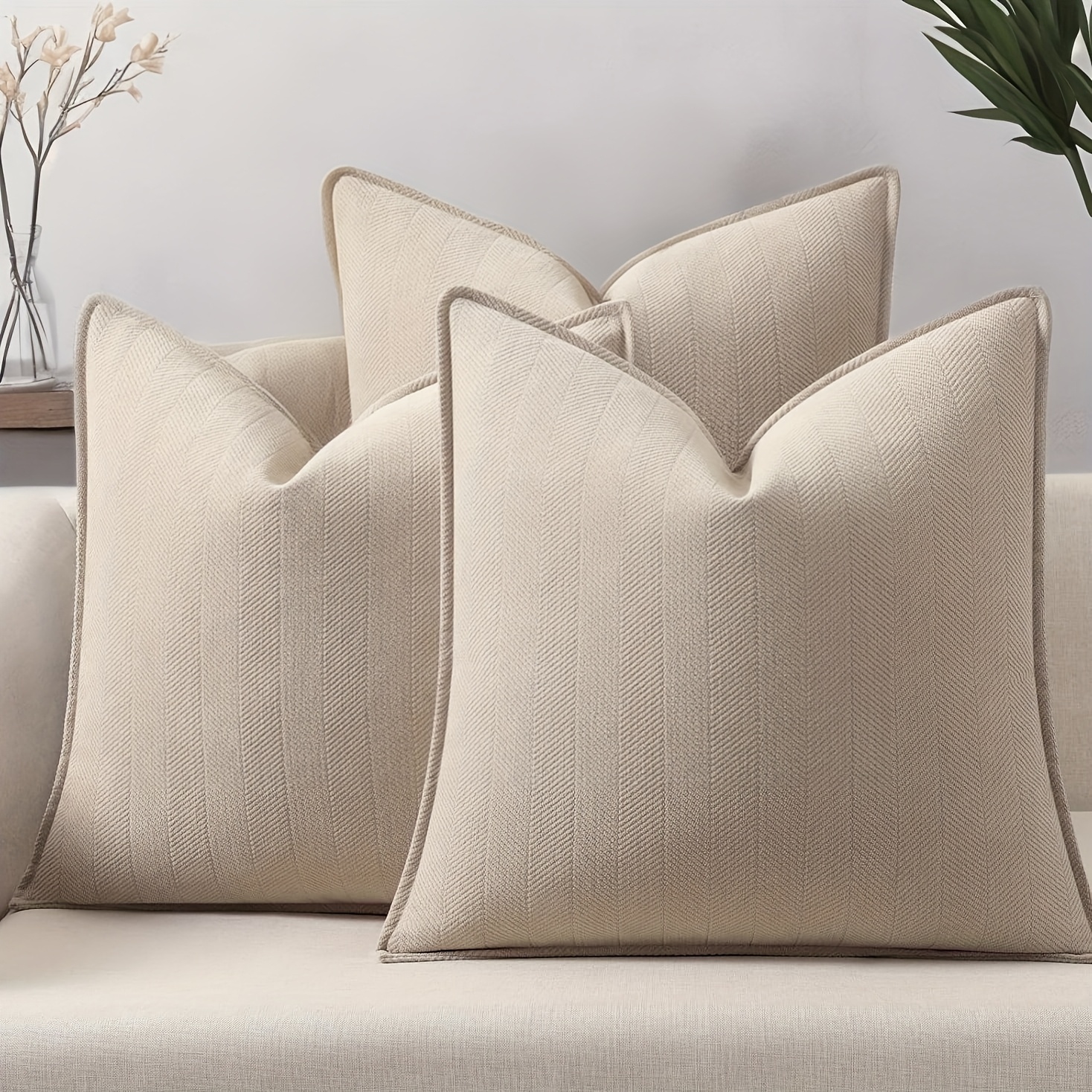 E-shop 3er-Set, Chenille-Kissenbezüge mit Kräutermuster, westliches modernes doppelseitiges Design, ohne Kissenkern, weicher, bequemer natürlicher