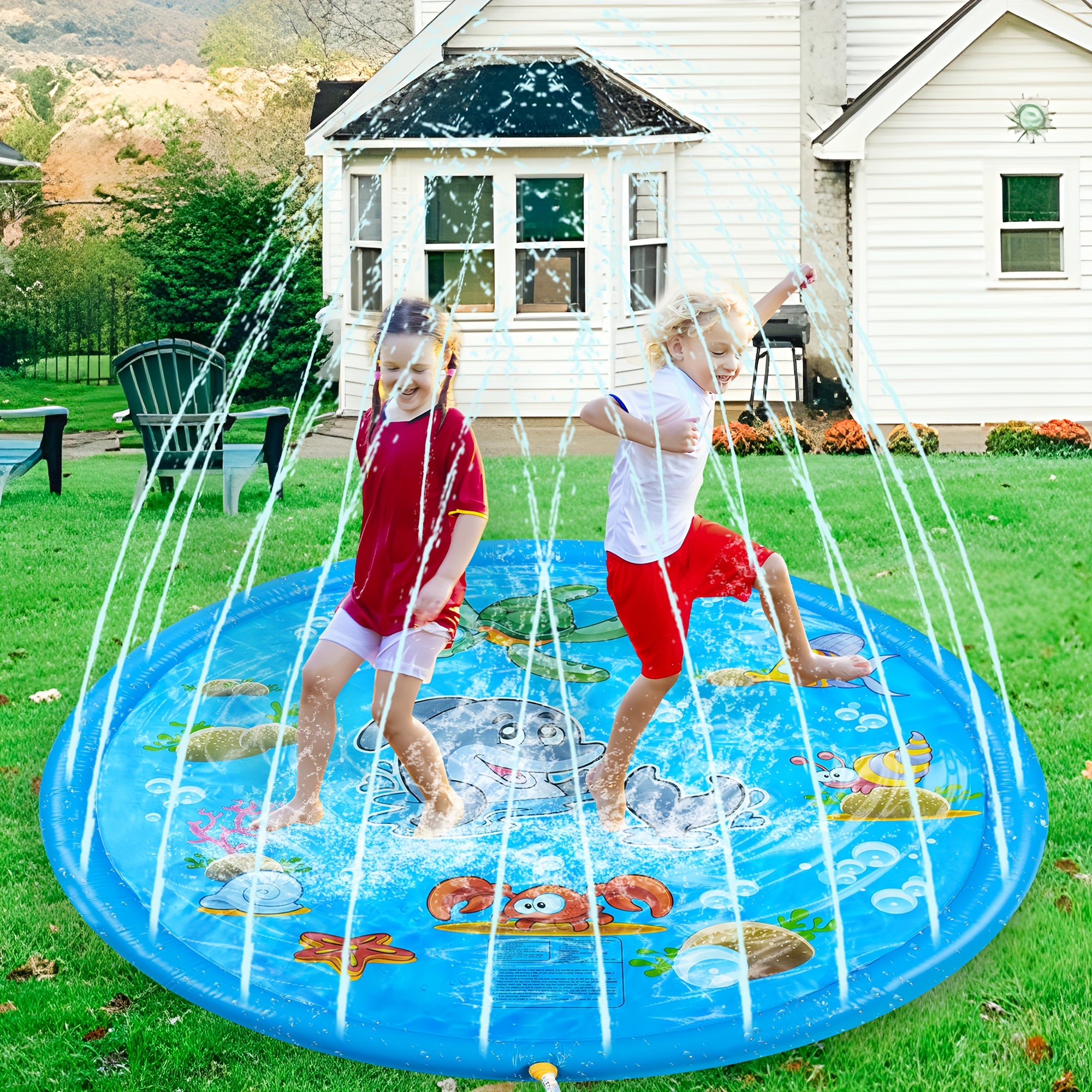 

1 Pack, Inflatable Splash Pad, 100cm Outdoor Play Mat, Foldable Sprinkler Play Mat, Sea Creatures Theme, Pvc Wading Pool For Toddlers, Water Spray Summer Toy For Garden Lawn, 39.37in Diameter