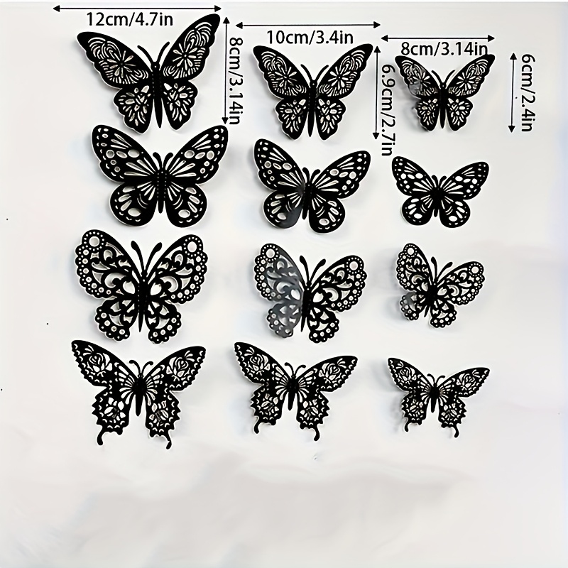 TEMU 24pcs Black Wall Decor - 3d Paper Art Mural, 4 Styles And 3 Sizes, Removable Wall Stickers, Suitable For Bedroom, Birthday Party, Classroom,