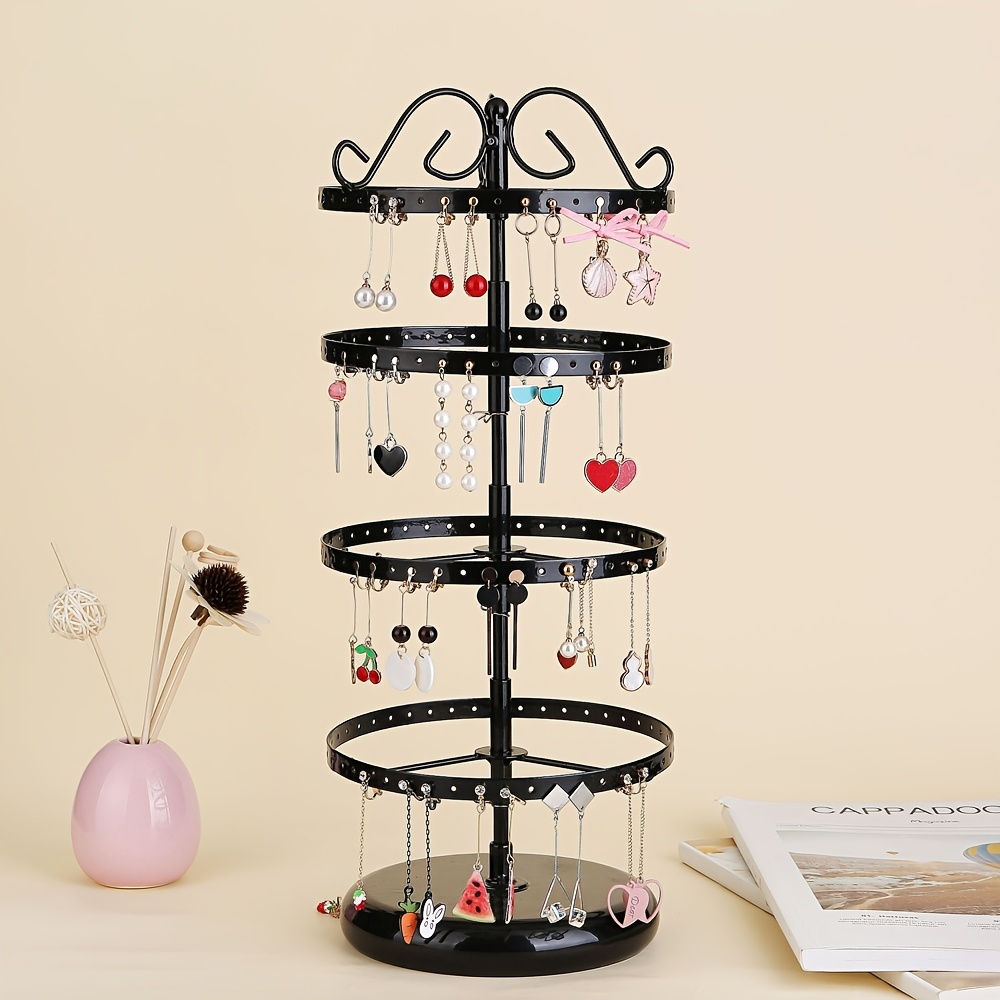 TEMU Porte-boucles d'oreilles rotatif en métal à 4/5 niveaux, arbre de présentation réglable, grand carrousel pour clous, créoles, boucles d'oreilles