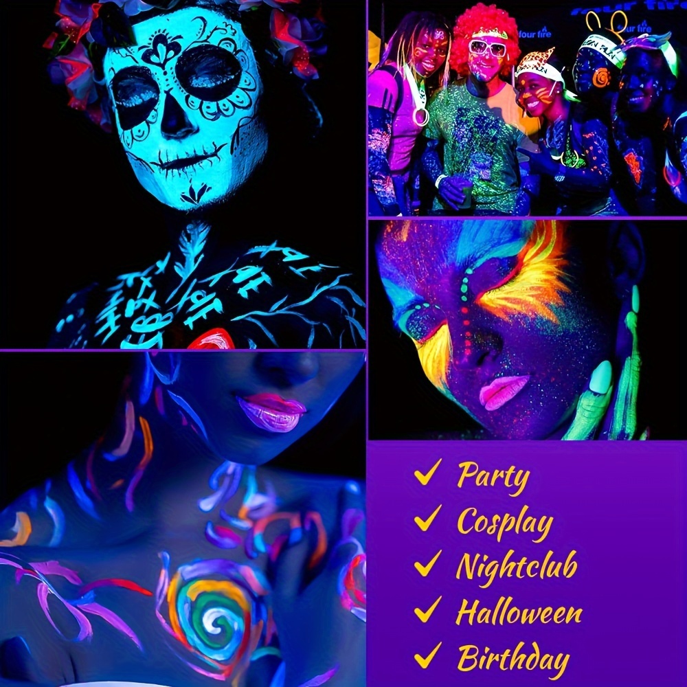 10ml 8 pcs glow in the dark body and face paint uv neon blacklight body paints washable quicker dry fluorescent face body makeup for halloween makeup party fancy dress beauty makeup details 2