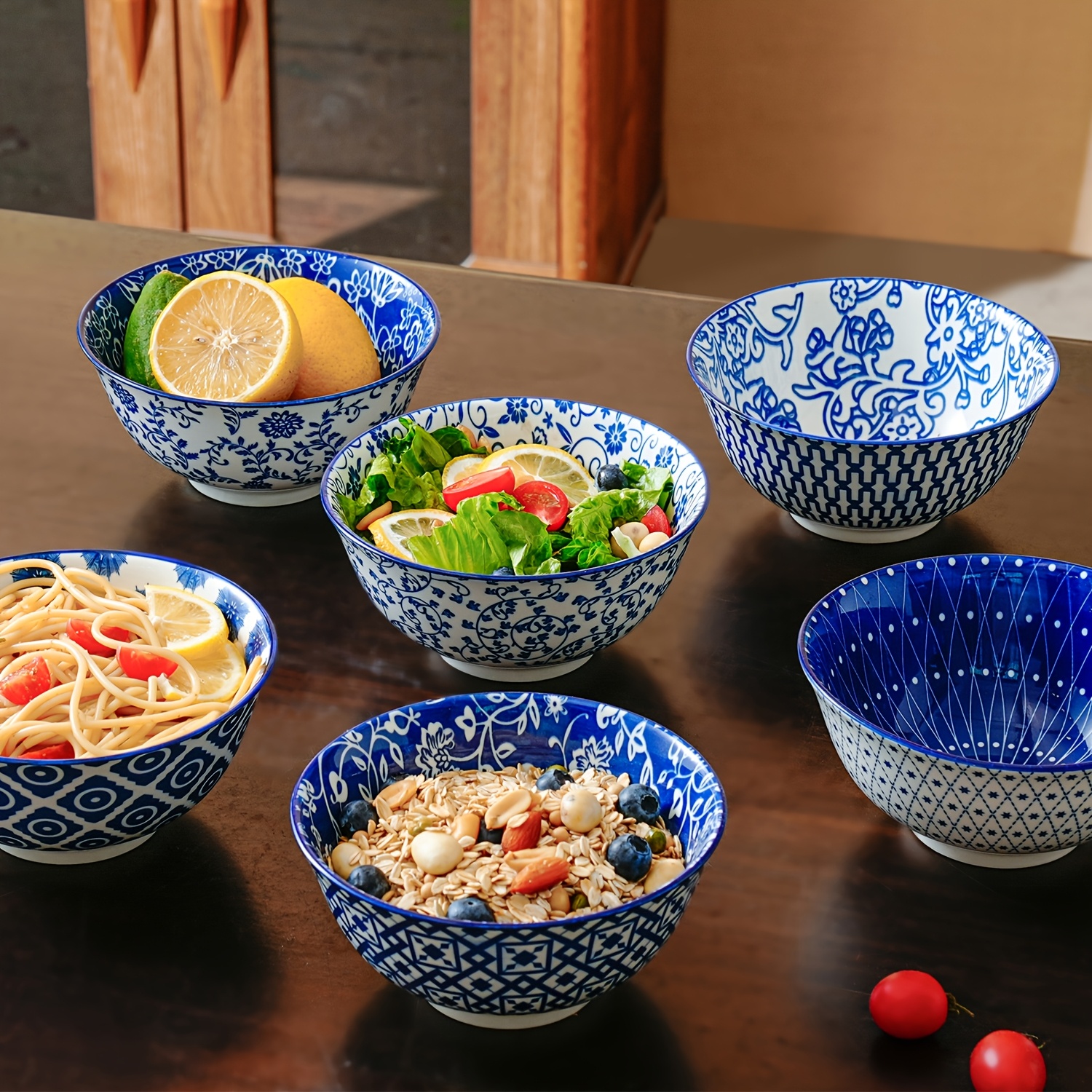 TEMU Set de 6 bols à soupe en céramique, 24 oz/680 ml, bol en porcelaine pour céréales, 6 pouces/15,8 cm, grand bol de cuisine pour salade, pâtes,